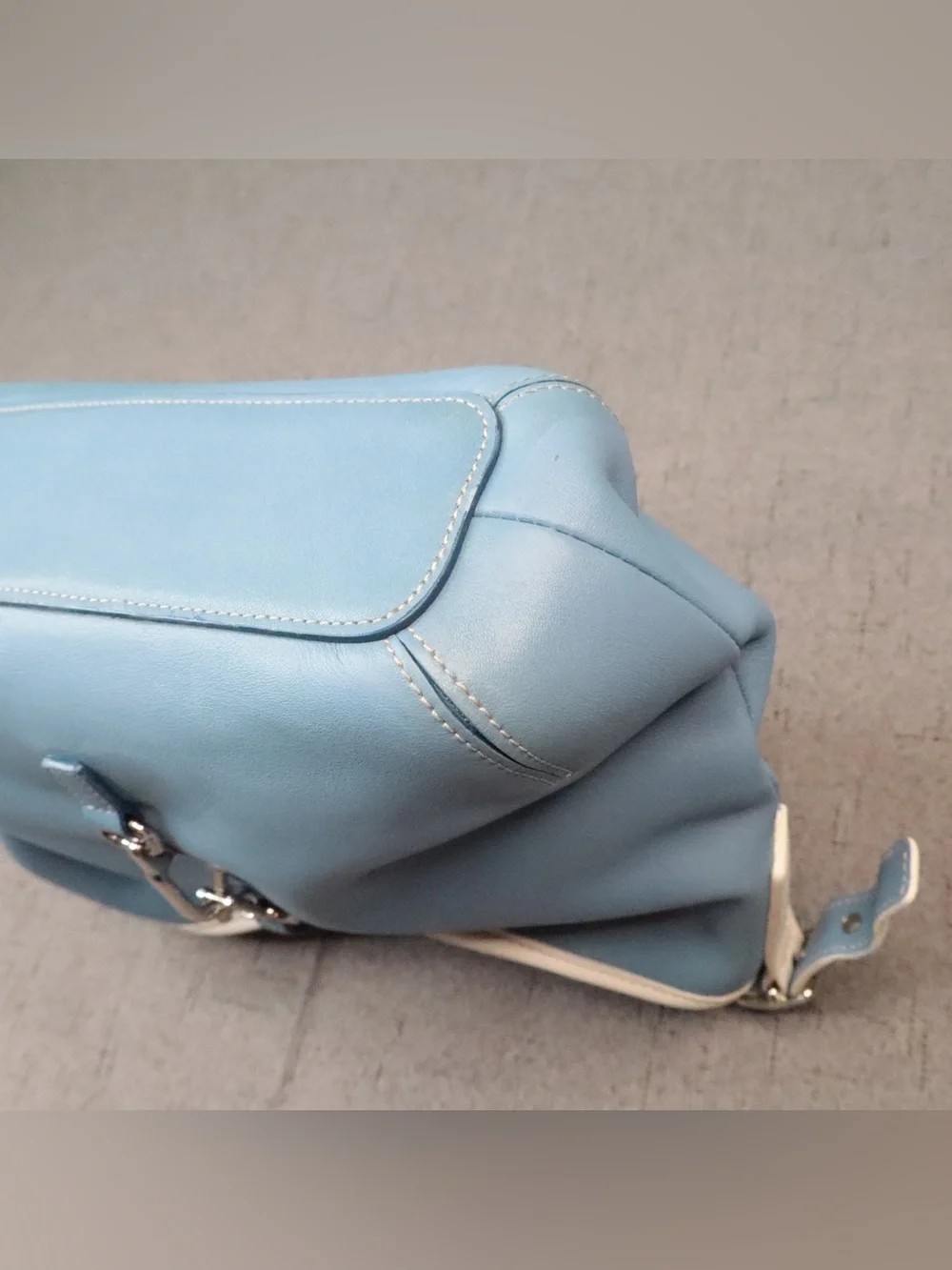 Coach Blue Leather Shoulder Bag with Cream Trim